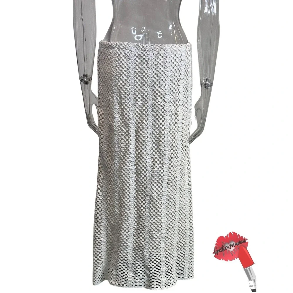 Lucy Paris Crochet Knit Skirt‎ Women Large Tan Beach